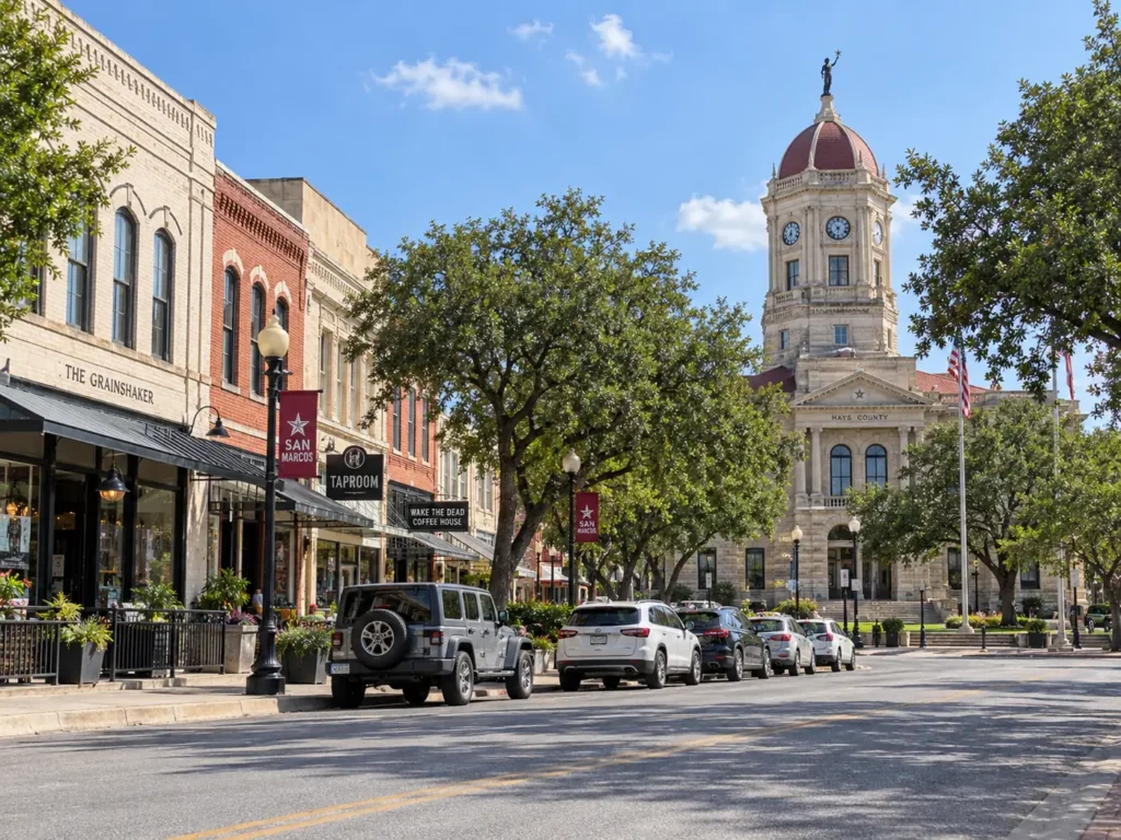 Hays County Courthouse and historic downtown square in San Marcos, Texas